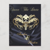 Gold Masquerade Black Jewel Save the Date Postcard Ankündigungspostkarte (Vorderseite)