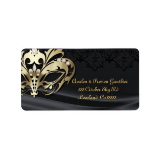 Gold Masquerade Black Jewel Wedding Address Label Adressaufkleber