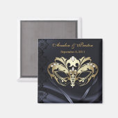 Gold Masquerade Black Save the Date Magnet (Vorderseite/Rückseite)