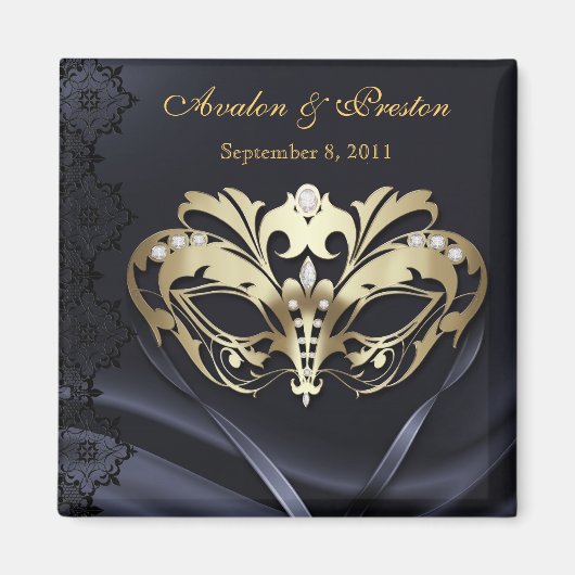 Gold Masquerade Black Save the Date Magnet (Vorne)