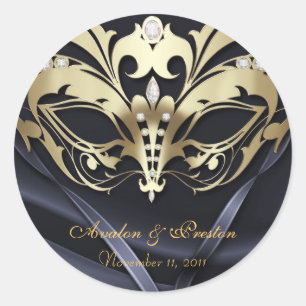 Gold Masquerade Black Wedding Sticker