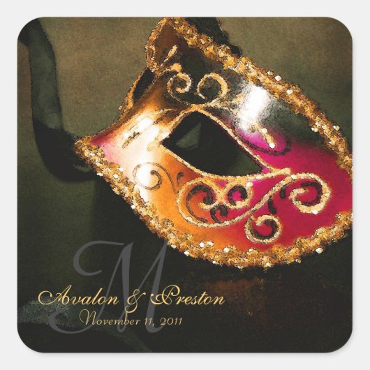 Gold Masquerade Elegante Monogram Sticker (Vorderseite)