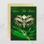 Gold Masquerade Green Jewel Save the Date Postcard Ankündigungspostkarte (Vorne/Hinten)