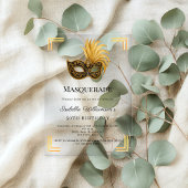Gold Masquerade luxury clear birthday party Acryleinladungen