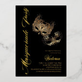 Gold Masquerade Party Folieneinladung (Vorderseite)