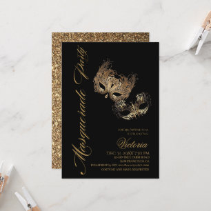 Gold Masquerade Party Geburtstag Einladung