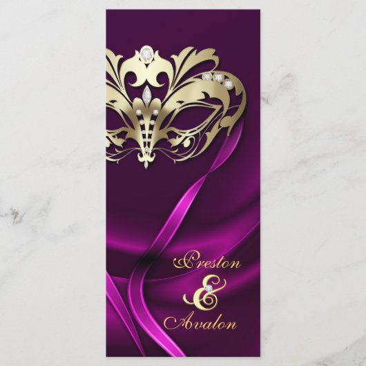 Gold Masquerade Pink Jeweled Wedding Programm (Vorderseite)