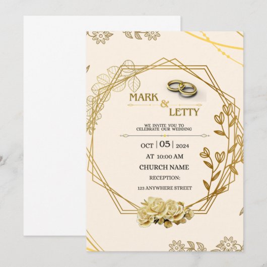 Gold Matt Wedding Einladung 0.2 Design (Vorne/Hinten)