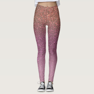 Gold Mauve Lila Funkelnd Glitzer Ombre Gradient Leggings