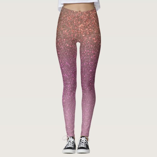 Gold Mauve Lila Funkelnd Glitzer Ombre Gradient Leggings (Vorderseite)