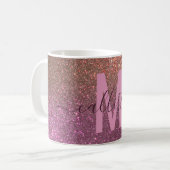Gold Mauve Lila Funkelnd Glitzer Ombre Monogram Kaffeetasse (Vorderseite Links)