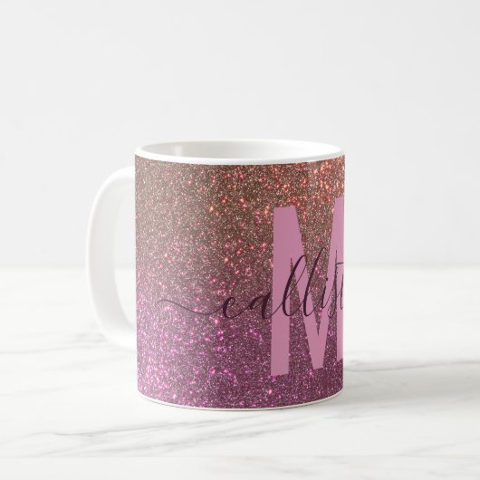 Gold Mauve Lila Funkelnd Glitzer Ombre Monogram Kaffeetasse (Vorderseite Links)