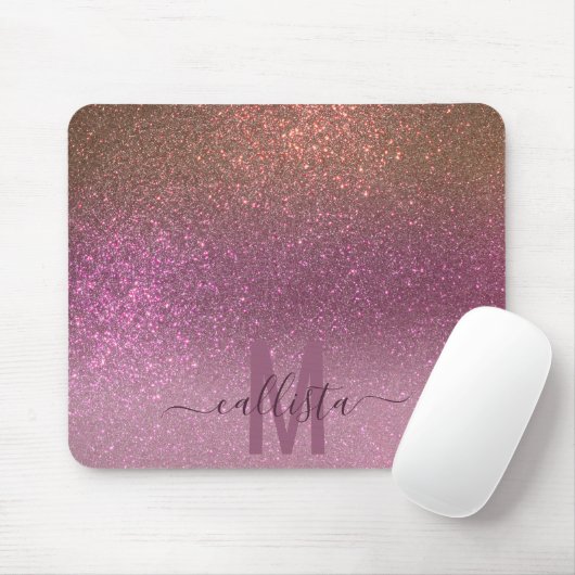 Gold Mauve Lila Funkelnd Glitzer Ombre Monogram Mousepad (Mit Mouse)