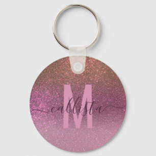 Gold Mauve Lila Funkelnd Glitzer Ombre Monogram Schlüsselanhänger