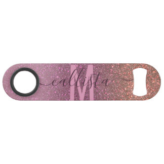 Gold Mauve Lila Funkelnd Glitzer Ombre Monogram Speed Flaschenöffner