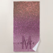 Gold Mauve Lila Funkelnd Glitzer Ombre Monogram Strandtuch (Vorderseite)