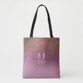 Gold Mauve Lila Funkelnd Glitzer Ombre Monogram Tasche (Vorderseite)