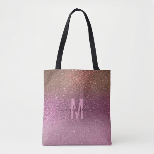 Gold Mauve Lila Funkelnd Glitzer Ombre Monogram Tasche (Vorderseite)