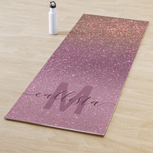 Gold Mauve Lila Funkelnd Glitzer Ombre Monogram Yogamatte (Beispiel)