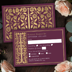 Gold-Mauve Mittelalter-Schwert Hochzeits-RSVP RSVP Karte