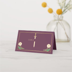 Gold Mauve Royal Weiße Blumen-Schwert-Hochzeit Platzkarte