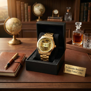 Gold Mechanikuhr Großvater Monogramm Vatertag Armbanduhr