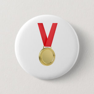 Gold medal with red ribbon button