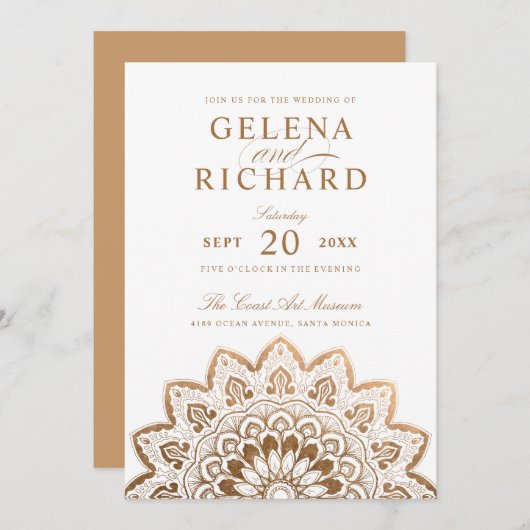 Gold Medallion Elegant Mandala Wedding Einladung (Vorne/Hinten)