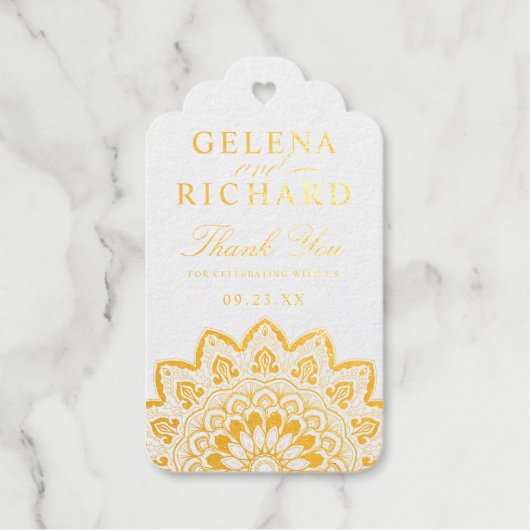 Gold Medallion Elegant Mandala Wedding Vielen Dank Geschenkanhänger (Vorderseite)
