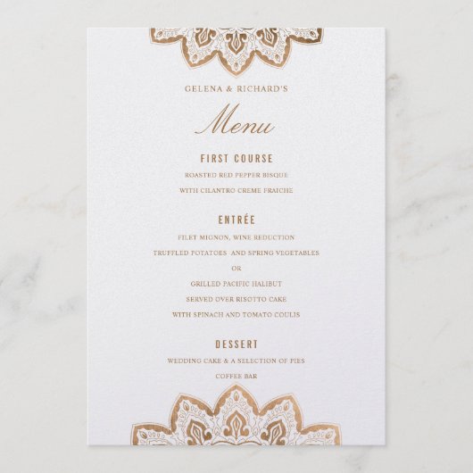 Gold Medallion Shimmer Wedding Menu Card Menükarte (Vorderseite)