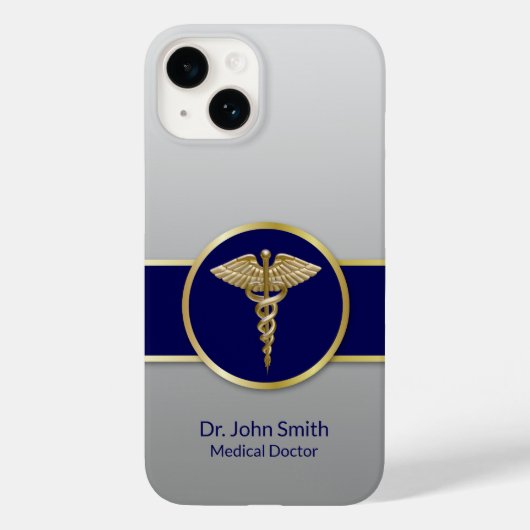 Gold Medical Caduceus Beruflich Blue Case-Mate iPhone Hülle (Rückseite)