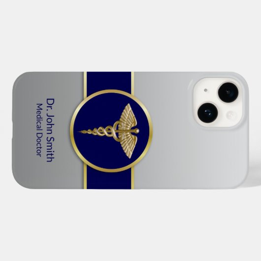 Gold Medical Caduceus Beruflich Blue Case-Mate iPhone Hülle (Rückseite (Horizontal))