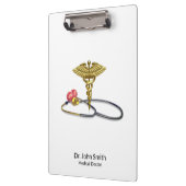 Gold Medical Caduceus & Stethoscope with Heart Klemmbrett (Links)