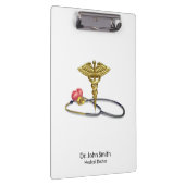 Gold Medical Caduceus & Stethoscope with Heart Klemmbrett (Rechts)