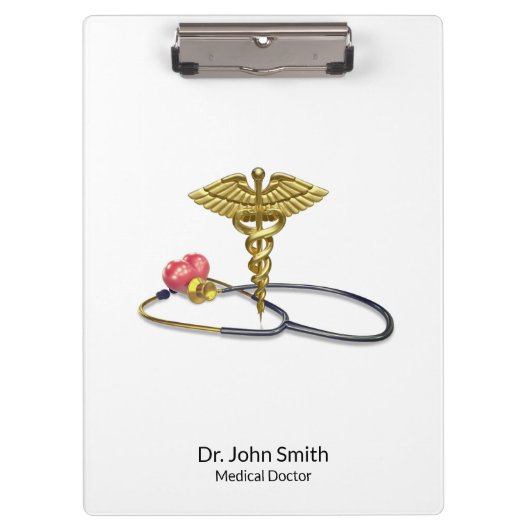 Gold Medical Caduceus & Stethoscope with Heart Klemmbrett (Vorderseite)