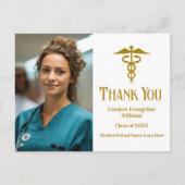 Gold Medical School Abschluss Foto Vielen Dank Postkarte (Vorderseite)