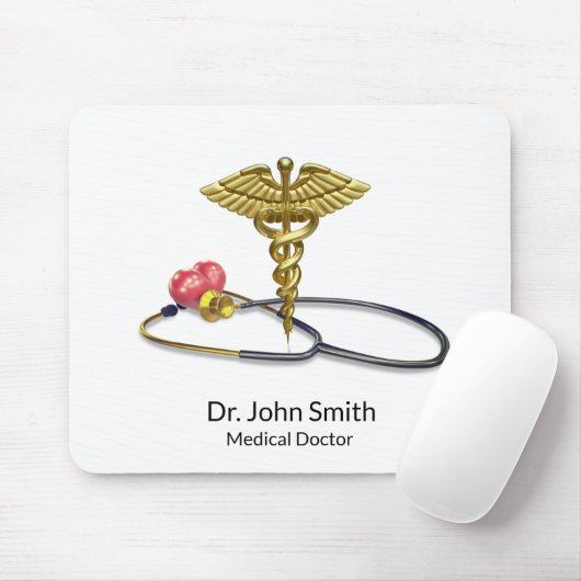 Gold Medical Stethoscope & Caduceus with Heart Mousepad (Mit Mouse)