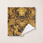 Gold Medusa mit barocken Ornamenten Gasttücher. Badhandtuch Set (Waschlappen)