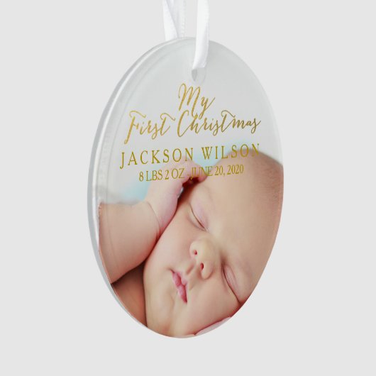 Gold meine erste Weihnachtsbaby-Foto-Geburt Ornament (Vorderseite)