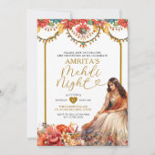 Gold Menhdi Night Indian Dholki Paskitan Floral Einladung (Vorderseite)
