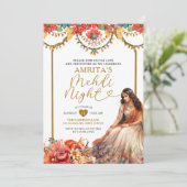 Gold Menhdi Night Indian Dholki Paskitan Floral Einladung (Stehend Vorderseite)