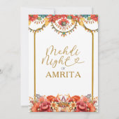 Gold Menhdi Night Indian Dholki Paskitan Floral Einladung (Rückseite)
