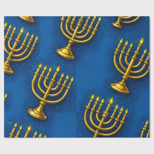 Gold Menorah auf Funkelnd blauen Hintergrund Hanuk Geschenkpapier (Flach)