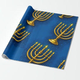 Gold Menorah auf Funkelnd blauen Hintergrund Hanuk Geschenkpapier