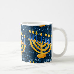 Gold Menorah Blue Imitats Glitzer Kaffeetasse