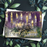 Gold Menorah Happy Hanukkah Lila Green Folien Feiertagskarte<br><div class="desc">Gold Menorah Happy Hanukkah</div>