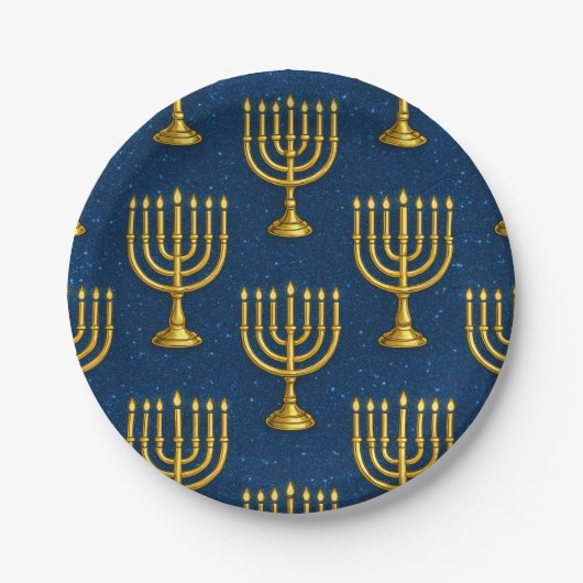 Gold Menorah Pattern Hanukkah Pappteller (Vorderseite)