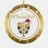 Gold Menorah Santa Hanukkah Merry Chrismukkah Keramik Ornament (Hinten)