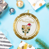 Gold Menorah Santa Hanukkah Merry Chrismukkah Keramik Ornament