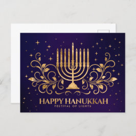 Gold Menorah Swirl Ornament Happy Hanukkah Postkarte